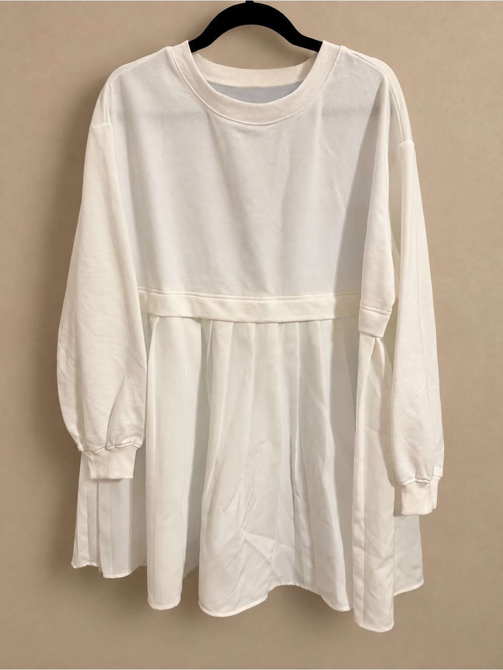 Girls' Cream Long-Sleeve Pleated Waist Dress
